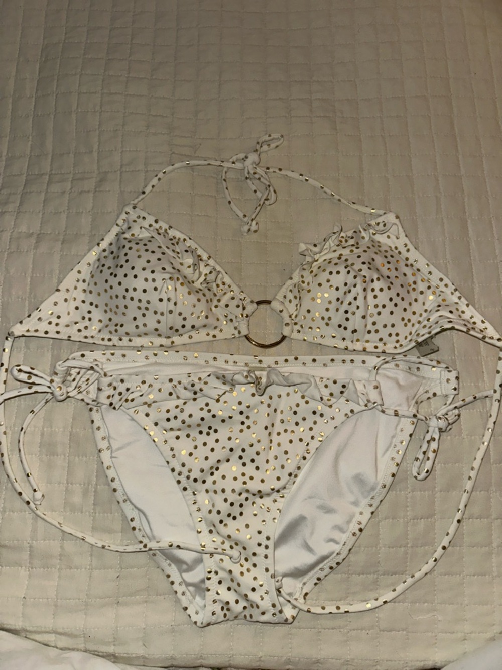 Victoria's Secret White Bikini with Gold Dot Ring Detail